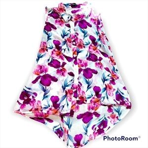 Forever XXI 21 PURPLE PINK FLORAL SLEEVELESS SHEER BLOUSE